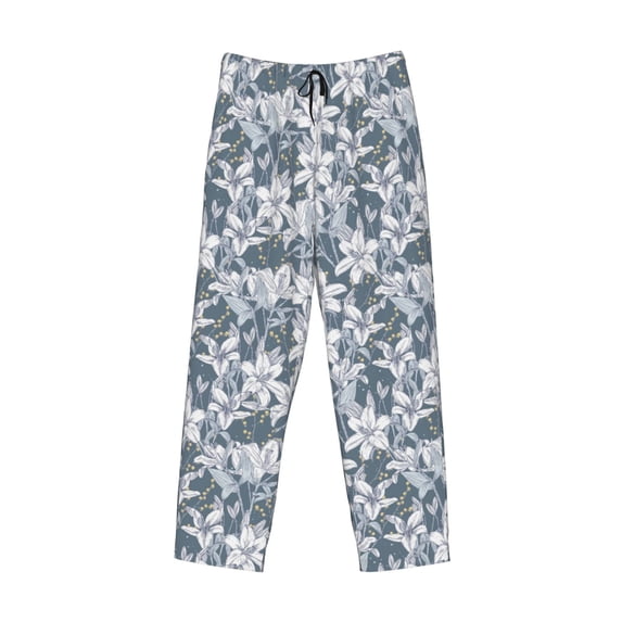 Kdxio Lilies Flowers Print Men's Sleep Pajama Pant Lounge Pants with Pockets