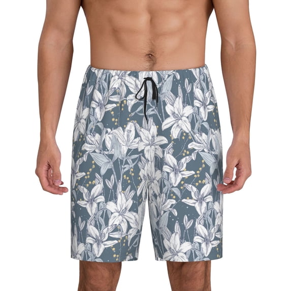 Kdxio Lilies Flowers Print Mens Sleep Shorts Bottoms Soft Comfy Pajama Wear Pants with Drawstring Pockets