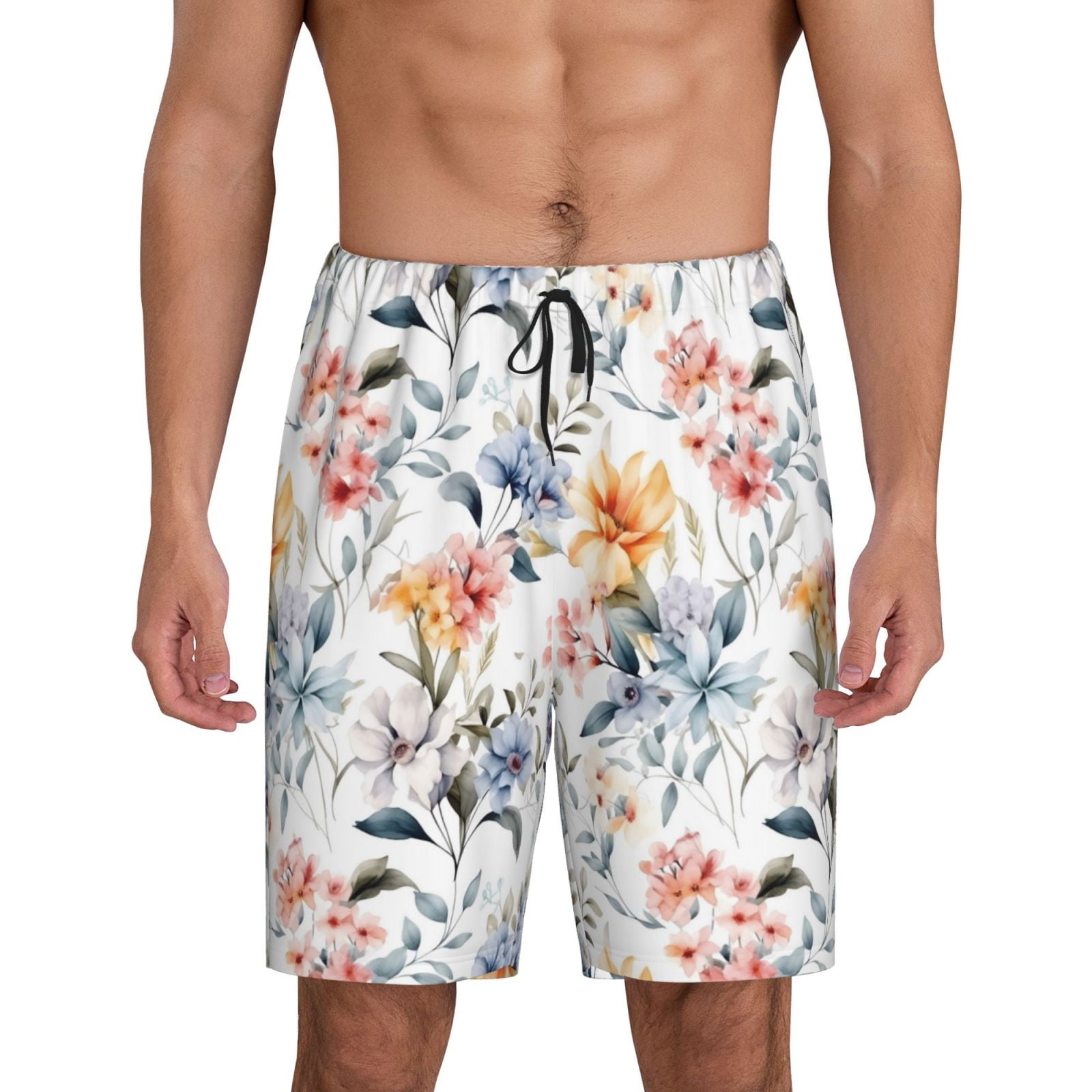 Kdxio Lilies Flowers Print Mens Sleep Shorts Bottoms Soft Comfy Pajama