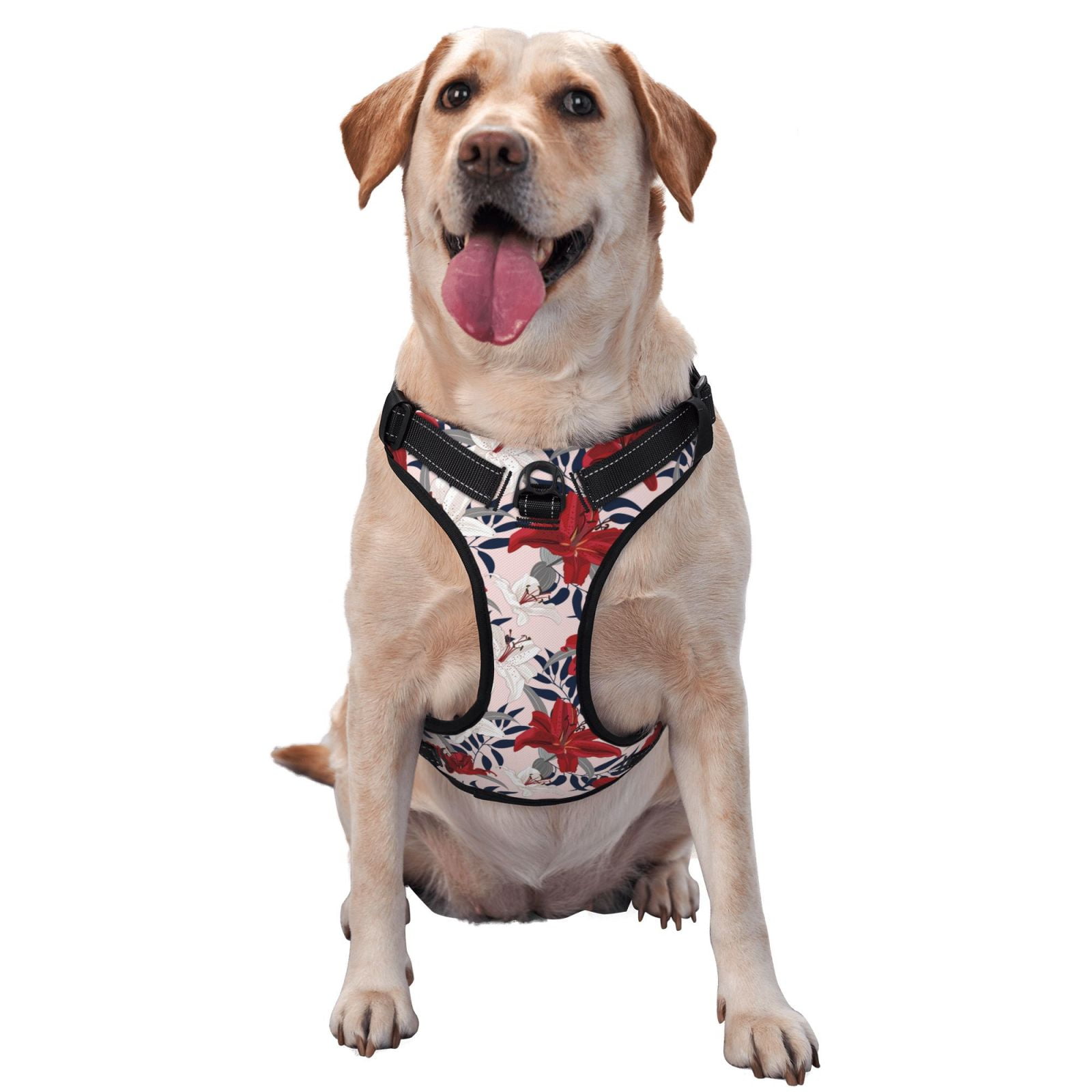 Kdxio Lilies Flowers Print No Pull Dog Harness Adjustable Reflective Oxford Easy Control Medium Large Dog Harness for Training and Everyday-Large