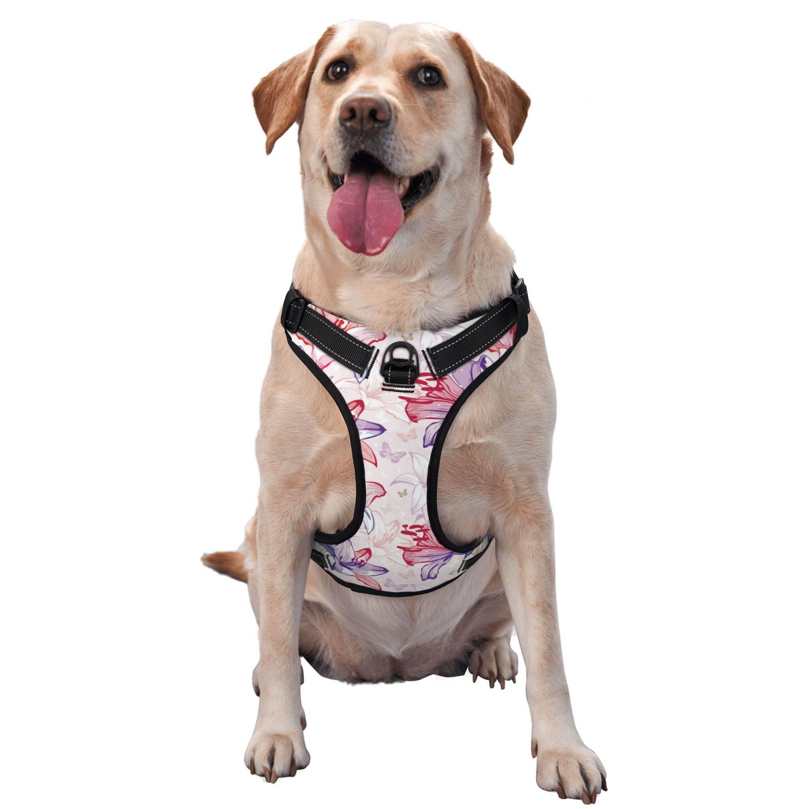Kdxio Lilies Flowers Print No Pull Dog Harness Adjustable Reflective Oxford Easy Control Medium Large Dog Harness for Training and Everyday-Small