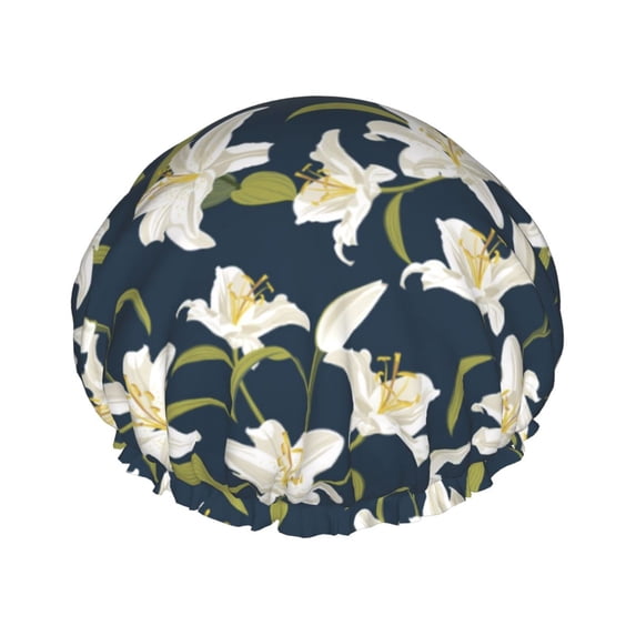 Kdxio Lilies Flowers Print Shower Cap for Women,Elastic and Reusable,Double Waterproof Layers Bathing Hat