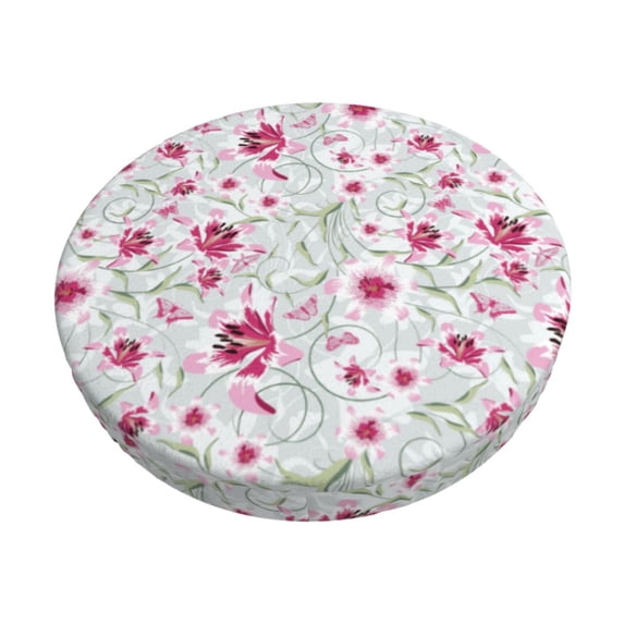Kdxio Lilies Flowers Print Stool Covers Round,Stretch Round Bar Stool Covers Washable Bar Stool Cushion Slipcover for 12-15 Inch Chair