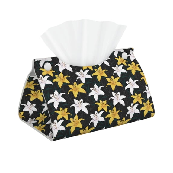 Kdxio Lilies Flowers Print Tissue Box Cover,Modern PU Leather Rectangular Tissue Box Holder for Bathroom Living Room Bedroom Office Desk Car Home