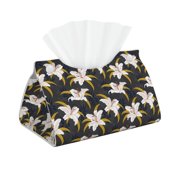 Kdxio Lilies Flowers Print Tissue Box Cover,Modern PU Leather Rectangular Tissue Box Holder for Bathroom Living Room Bedroom Office Desk Car Home