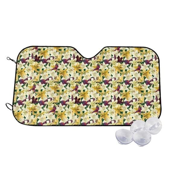 Kdxio Lilies Flowers Print Windshield Sun Shade,UV Rays and Sun Heat Protection,Sunshade for Car Windshield,Car Shade Front Windshield - Medium
