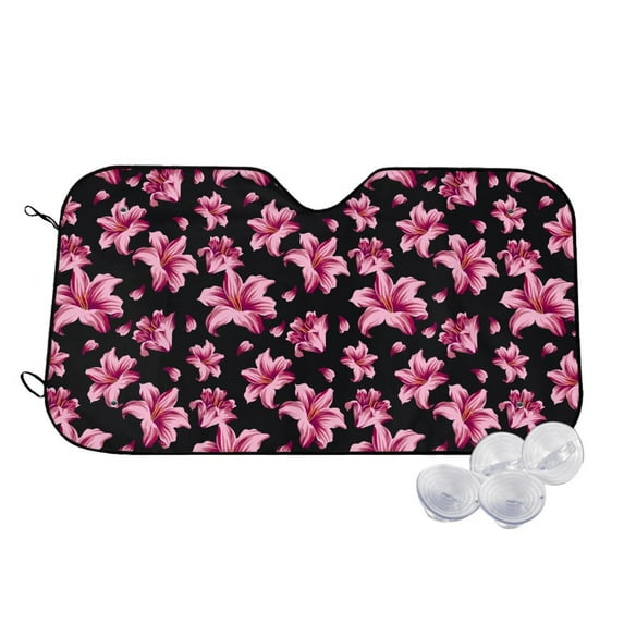 Kdxio Lilies Flowers Print Windshield Sun Shade,UV Rays and Sun Heat Protection,Sunshade for Car Windshield,Car Shade Front Windshield - Medium