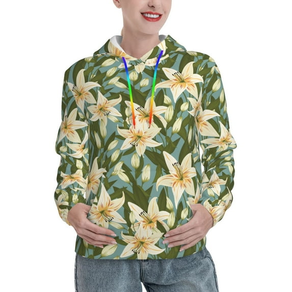 Kdxio Lilies Flowers Print Womens Oversized Hoodies Sweatshirts Hooded Pullover Tops Sweaters Casual-Medium