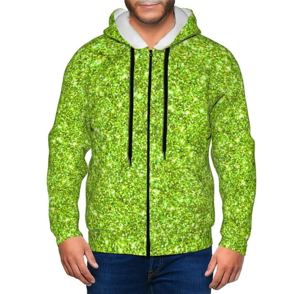 Kdxio Lime green glitter Print Men Hoodies Casual Hoodies for Men with Zip Pockets Full Zip Long Sleeve Sweatshirt Sports Hooded Jacket-3X-Large