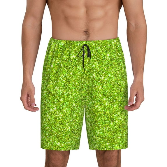 Kdxio Lime green glitter Print Mens Sleep Shorts Bottoms Soft Comfy Pajama Wear Pants with Drawstring Pockets