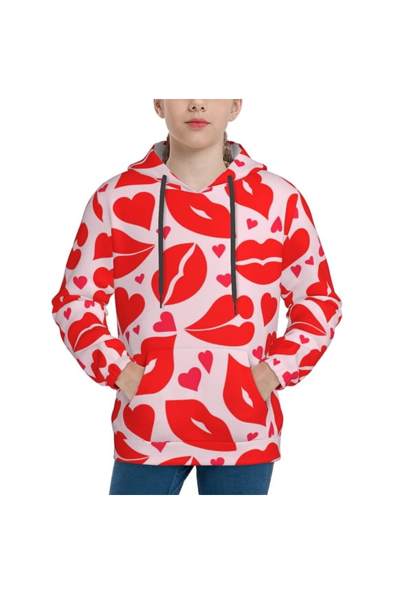 Lips Kiss Pattern Boys Athletic Unisex Boys Girls Hoodie with Pocket Sweatshirts-Medium