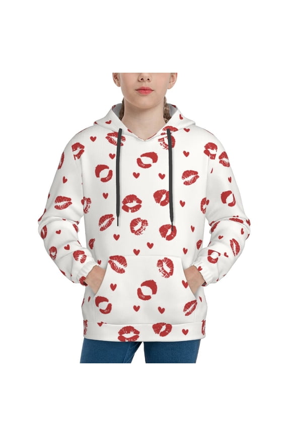 Lips Kiss Pattern Boys Athletic Unisex Boys Girls Hoodie with Pocket Sweatshirts-X-Large