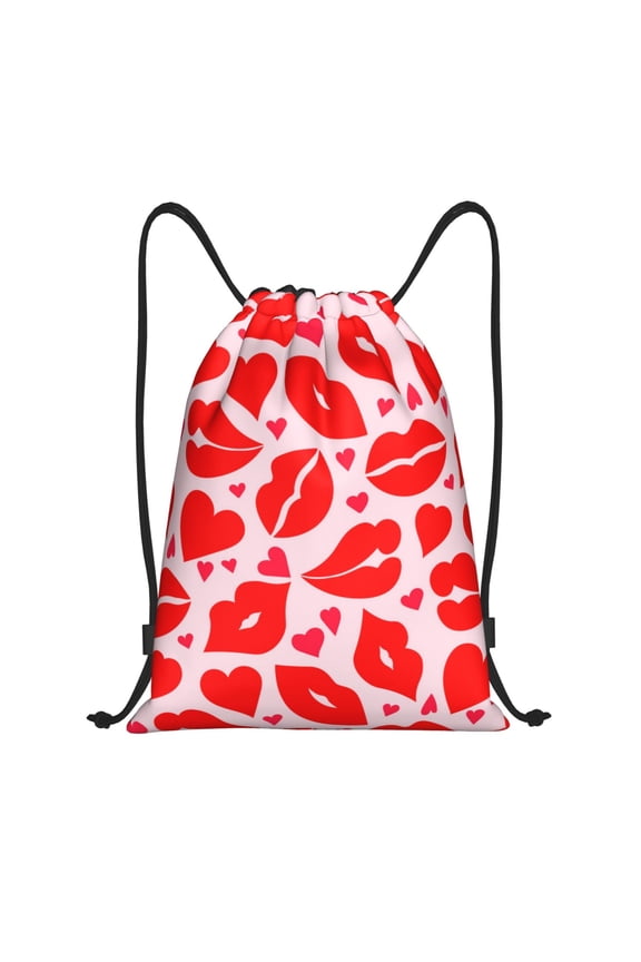 Lips Kiss Print Drawstring Backpack Bag,Waterproof Draw String Back Sack, Gym Drawstring Bags Swim Bag For Unisex