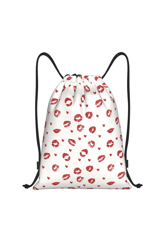 Lips Kiss Print Drawstring Backpack Bag,Waterproof Draw String Back Sack, Gym Drawstring Bags Swim Bag For Unisex