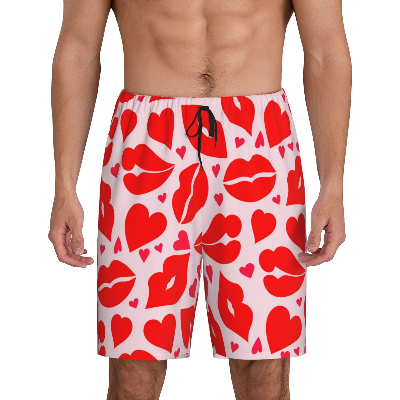 Kdxio Lips Kiss Print Mens Sleep Shorts Bottoms Soft Comfy Pajama Wear