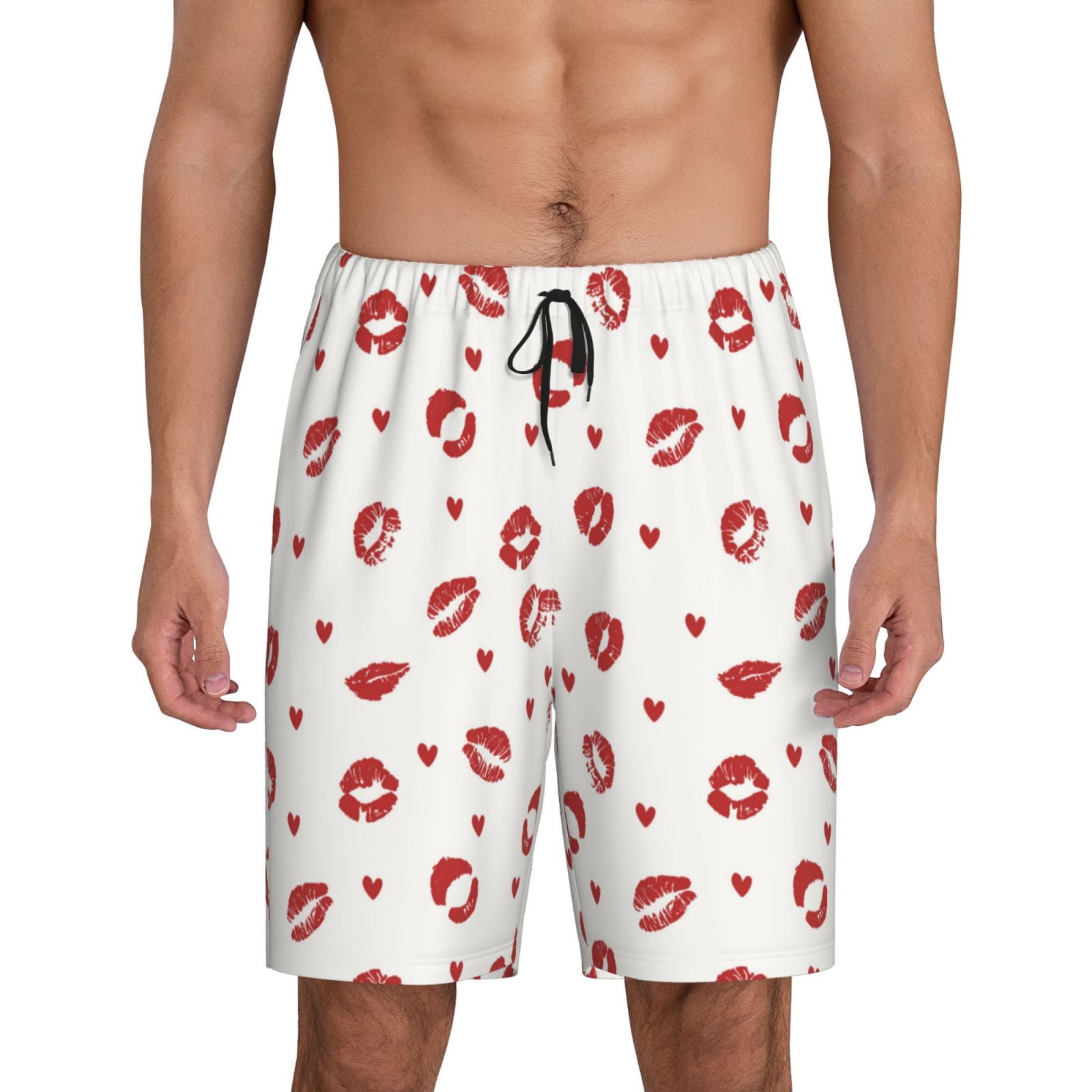 Kdxio Lips Kiss Print Mens Sleep Shorts Bottoms Soft Comfy Pajama Wear
