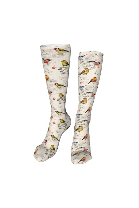 Little Birds Funny Silky Novelty Funky Long Knee High Socks Soft 3D Print Cosplay Crazy Stockings for Men Women