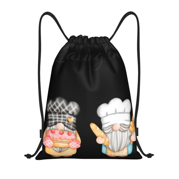 Kdxio Little Chef Gnome Print Drawstring Backpack Bag,Waterproof Draw String Back Sack, Gym Drawstring Bags Swim Bag For Unisex