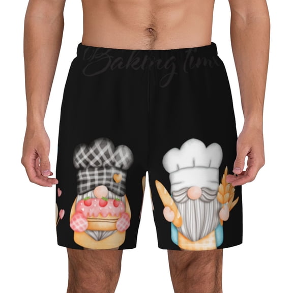 Kdxio Little Chef Gnome Print Men's Swim Trunks with Compression Liner 7 Inch Inseam Quick Dry Swim Shorts