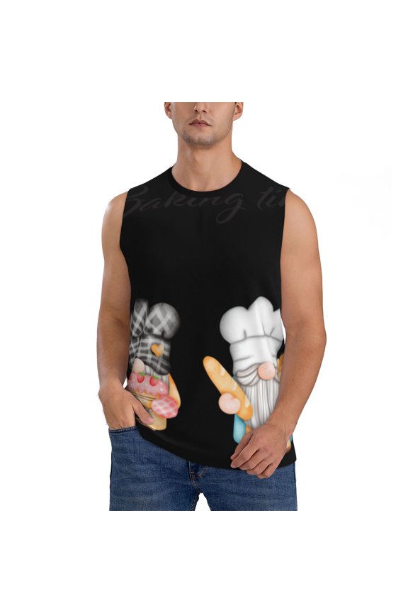 Little Chef Gnome for Men's Muscle T-shirt,Sleeveless for Workout Running Athletic Gym Lounge Casual
