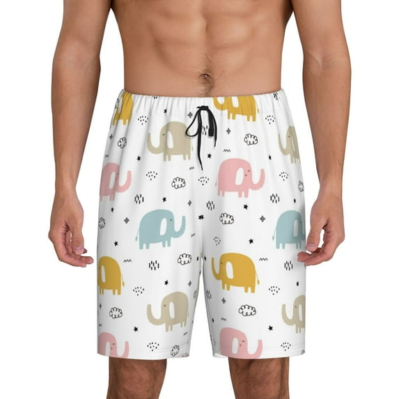 Kdxio Little Elephant Print Mens Sleep Shorts Bottoms Soft Comfy Pajama Wear Pants with Drawstring Pockets