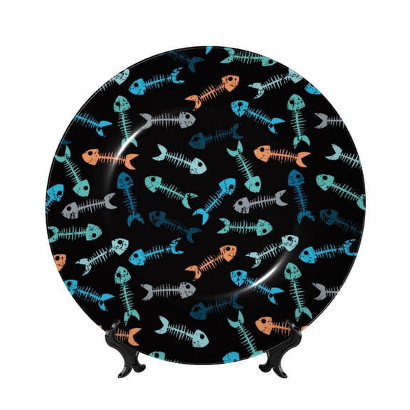 Kdxio Little Fish Skeleton Bone China Decorative Plate Ceramic Decorative Plate for Home Office Wall Stand Decorative Plates for Home Bedroom-10in