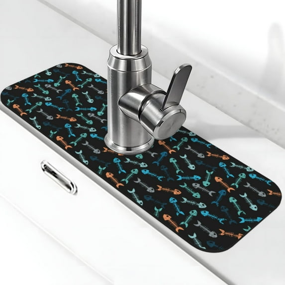 Kdxio Little Fish Skeleton Pattern Non-Slip Diatom Mud Faucet Drain Pad,Self Absorbent Mat for Kitchen Sink for Variety Kitchen & Bathroom Countertops