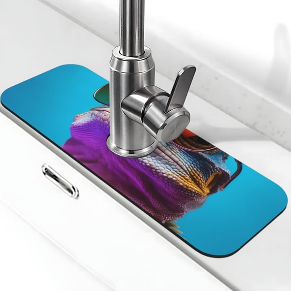 Kdxio Lizard With Sunglasses Colorful Pattern Non-Slip Diatom Mud Faucet Drain Pad,Self Absorbent Mat for Kitchen Sink for Variety Kitchen & Bathroom Countertops