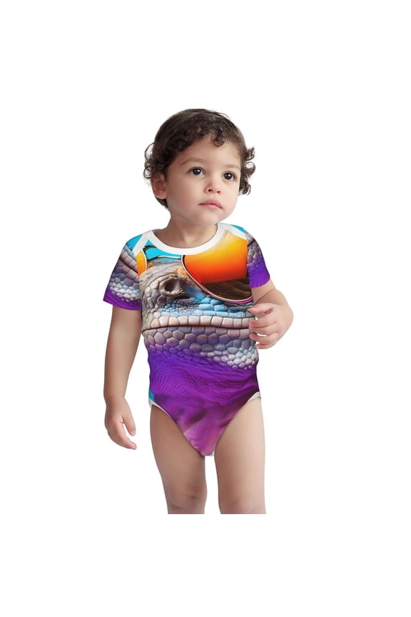 Lizard With Sunglasses Colorful Pattern Unisex Baby Cotton Short Sleeve Bodysuits-2 Years