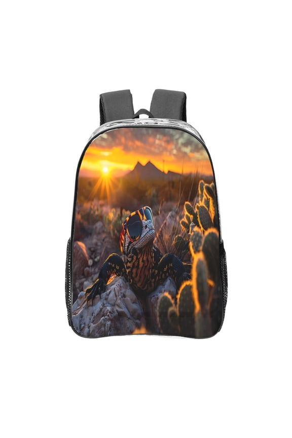 Lizard With Sunglasses Sunset Clear Backpack, Transparent Bookbag for School for Women Men, Capacity Clear Bag for College, Travel