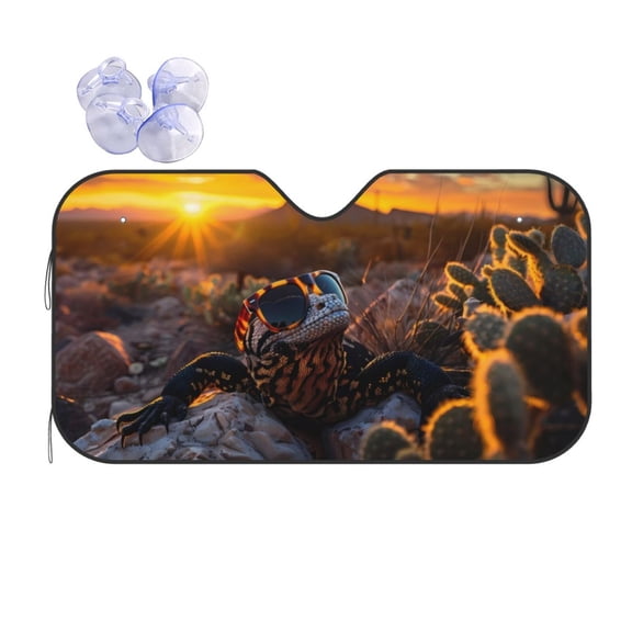 Kdxio Lizard With Sunglasses Sunset Print Front Windshield Sun Shade,Folding Auto Sunshade for Car Truck SUV-Small