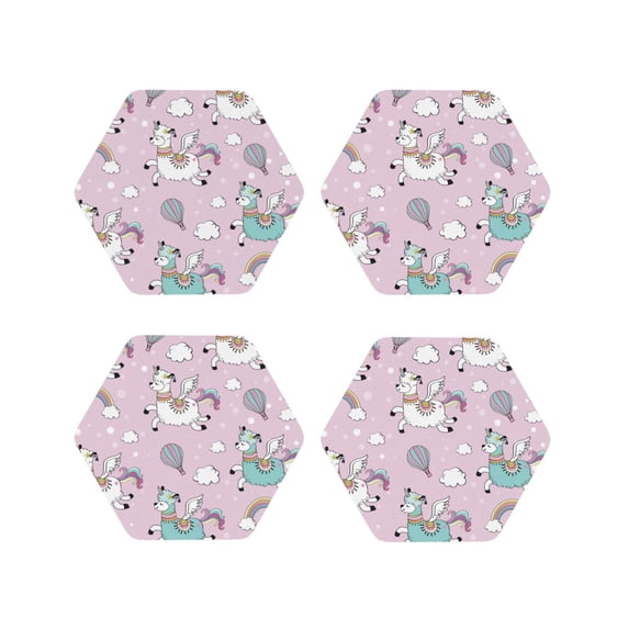 Kdxio Llama Unicorn And Rainbow Funny Coasters,4 Pcs Leather Coasters,Housewarming Gifts,Protect Furniture From Water Marks Scratch And Damage