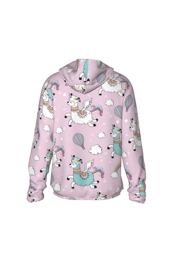 Llama Unicorn and Rainbow Print Women Men Sun Protection UPF 50+ Jackets Zip Up Long Sleeve Hoodie Hiking Lightweight with Pockets