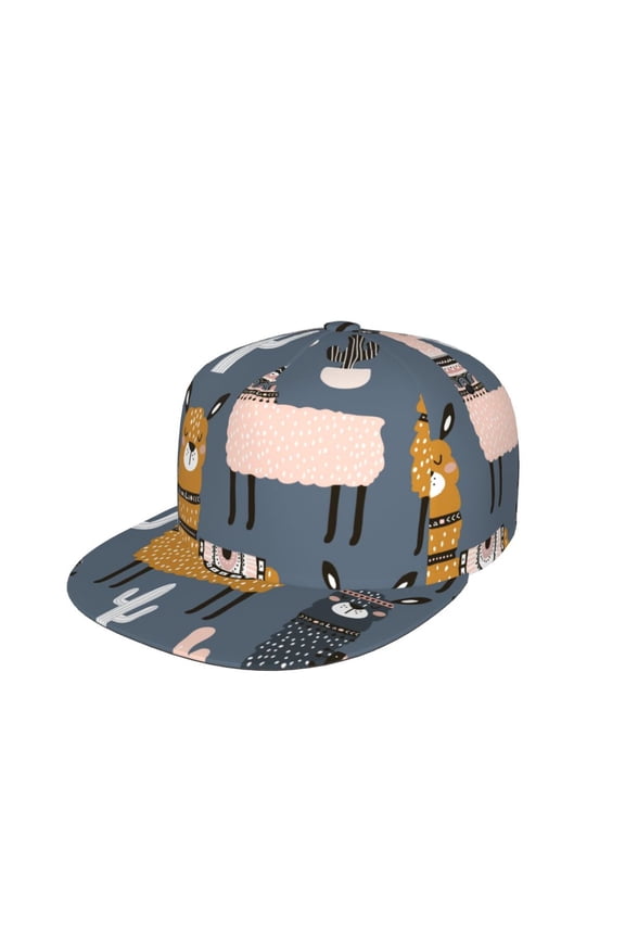 Llama and Cactus Print Snapback Hat for Men Women,Adjustable Baseball Cap