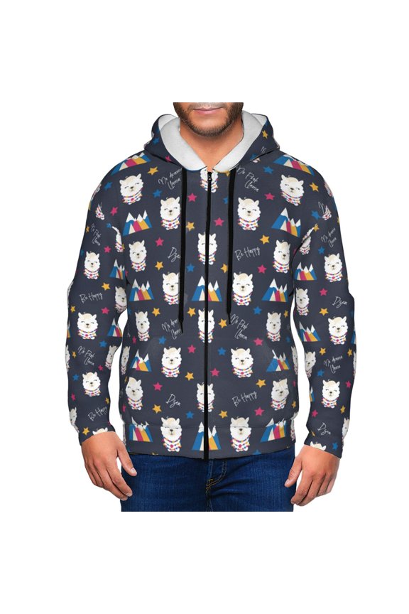 Llamas 1 Print Men Hoodies Casual Hoodies for Men with Zip Pockets Full Zip Long Sleeve Sweatshirt Sports Hooded Jacket-Medium