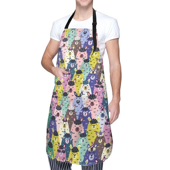Kdxio Llamas Colorful Apron with Pockets Adjustable Kitchen Aprons for Men Women Waterproof Aprons for Cooking,Drawing,Crafting, Baking Household Cleaning