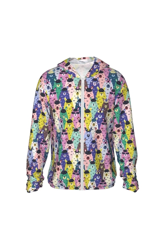 Llamas Colorful Print Women Men Sun Protection UPF 50+ Jackets Zip Up Long Sleeve Hoodie Hiking Lightweight with Pockets
