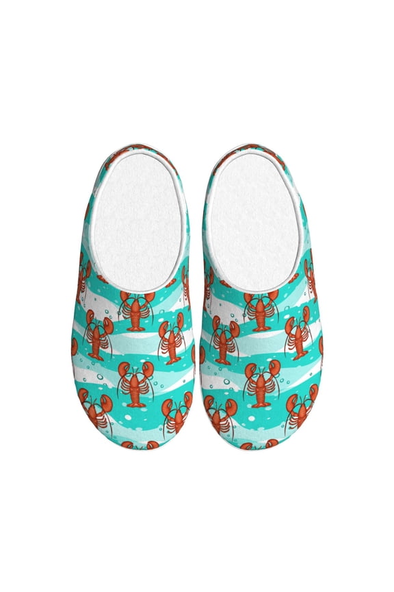 Lobsters Of Turquoise Waves Women's Men's Slippers Plush Slip-On House Slipper for Winter Indoor Soft Cushion Non-slip Fluffy Slides Slippers-11