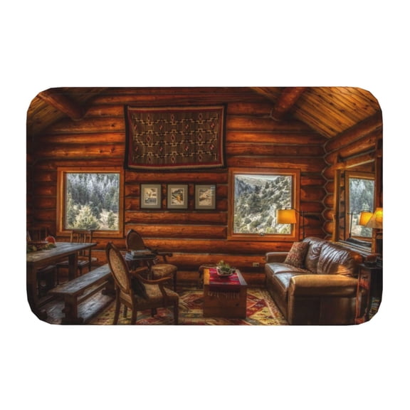 Kdxio Log Cabin Inside,16" x 24", Non-Slip Front Door Mats,Outdoor Welcome Mat Washable