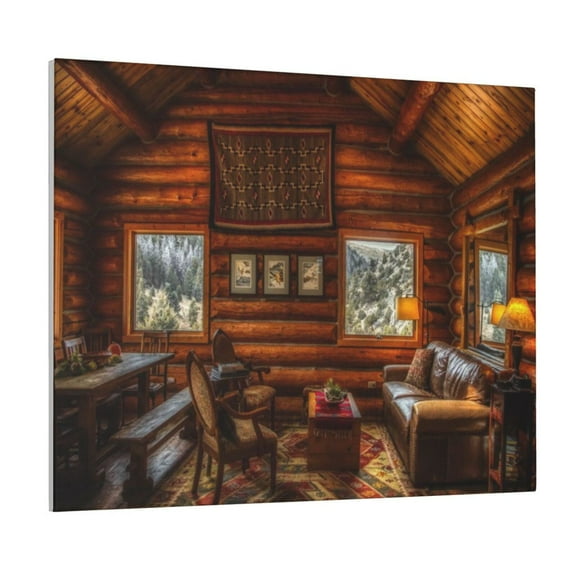 Kdxio Log Cabin Inside Pattern Canvas Wall Art for Living Room Wall Decor for Bedroom Bathroom Modern Framed Canvas Art Prints Ready to Hang,Horizontal