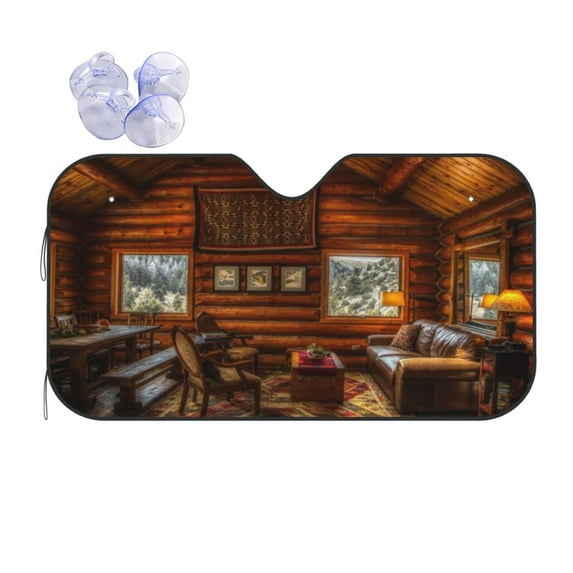 Kdxio Log Cabin Inside Print Front Windshield Sun Shade,Folding Auto Sunshade for Car Truck SUV-Medium