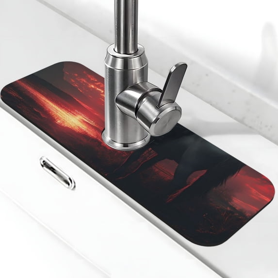 Kdxio Lone Rider Under Red Sky Pattern Non-Slip Diatom Mud Faucet Drain Pad,Self Absorbent Mat for Kitchen Sink for Variety Kitchen & Bathroom Countertops