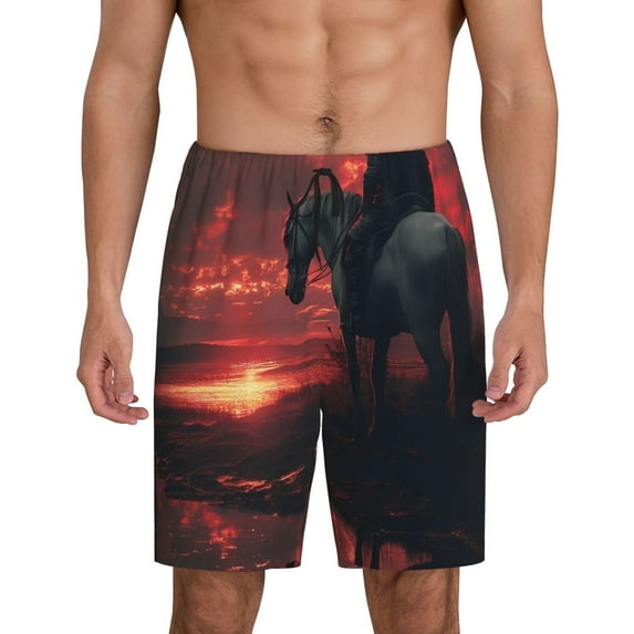 Kdxio Lone Rider Under Red Sky Print Mens Sleep Shorts Bottoms Soft Comfy Pajama Wear Pants with Drawstring Pockets