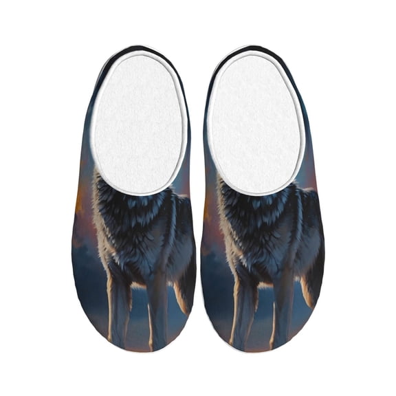 Kdxio Lonely Night Sky Wolf Women's Men's Slippers Plush Slip-On House Slipper for Winter Indoor Soft Cushion Non-slip Fluffy Slides Slippers-46/47