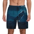 thumbnail image 1 of Kdxio Lonely Night Wolf Print Men's Swim Trunks with Compression Liner 7 Inch Inseam Quick Dry Swim Shorts, 1 of 5