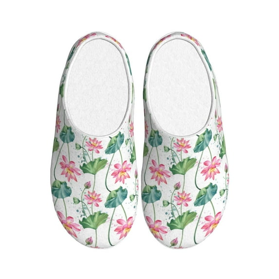 Kdxio Lotus Flower Women's Men's Slippers Plush Slip-On House Slipper for Winter Indoor Soft Cushion Non-slip Fluffy Slides Slippers-46/47