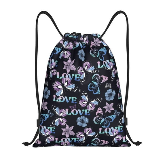 Kdxio Love Butterflies Print Drawstring Backpack Bag,Waterproof Draw String Back Sack, Gym Drawstring Bags Swim Bag For Unisex