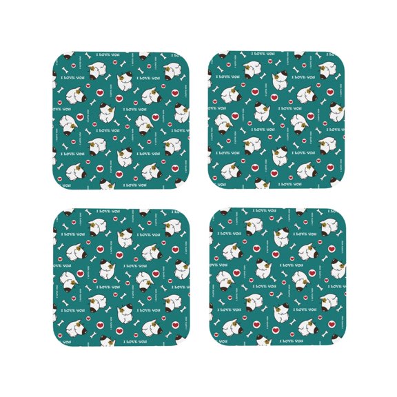 Kdxio Love Dog Funny Coasters,4 Pcs Leather Coasters,Housewarming Gifts,Protect Furniture from Water Marks Scratch and Damage