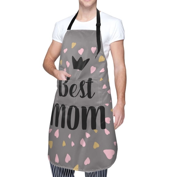 Kdxio Love Mom Apron with Pockets Adjustable Kitchen Aprons for Men Women Waterproof Aprons for Cooking,Drawing,Crafting, Baking Household Cleaning