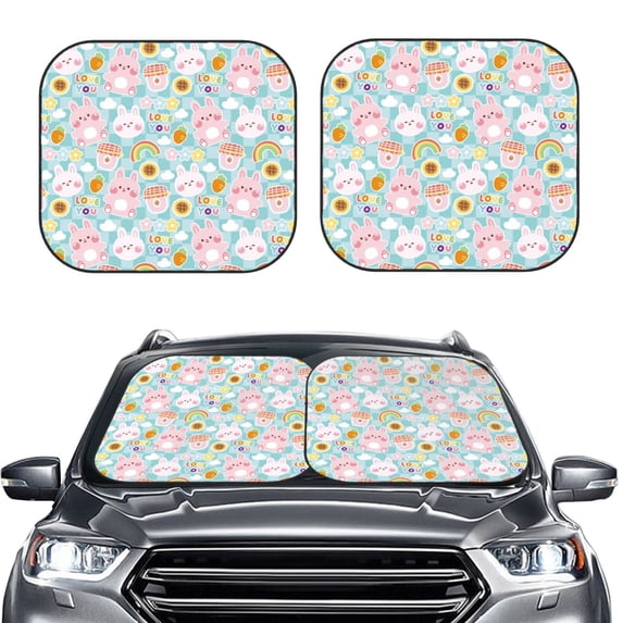 Kdxio Love You Rabbit Print 2-Piece Sun Shade Front Windshield - Foldable Car Front Window Sunshades for Most Sedans SUV Truck